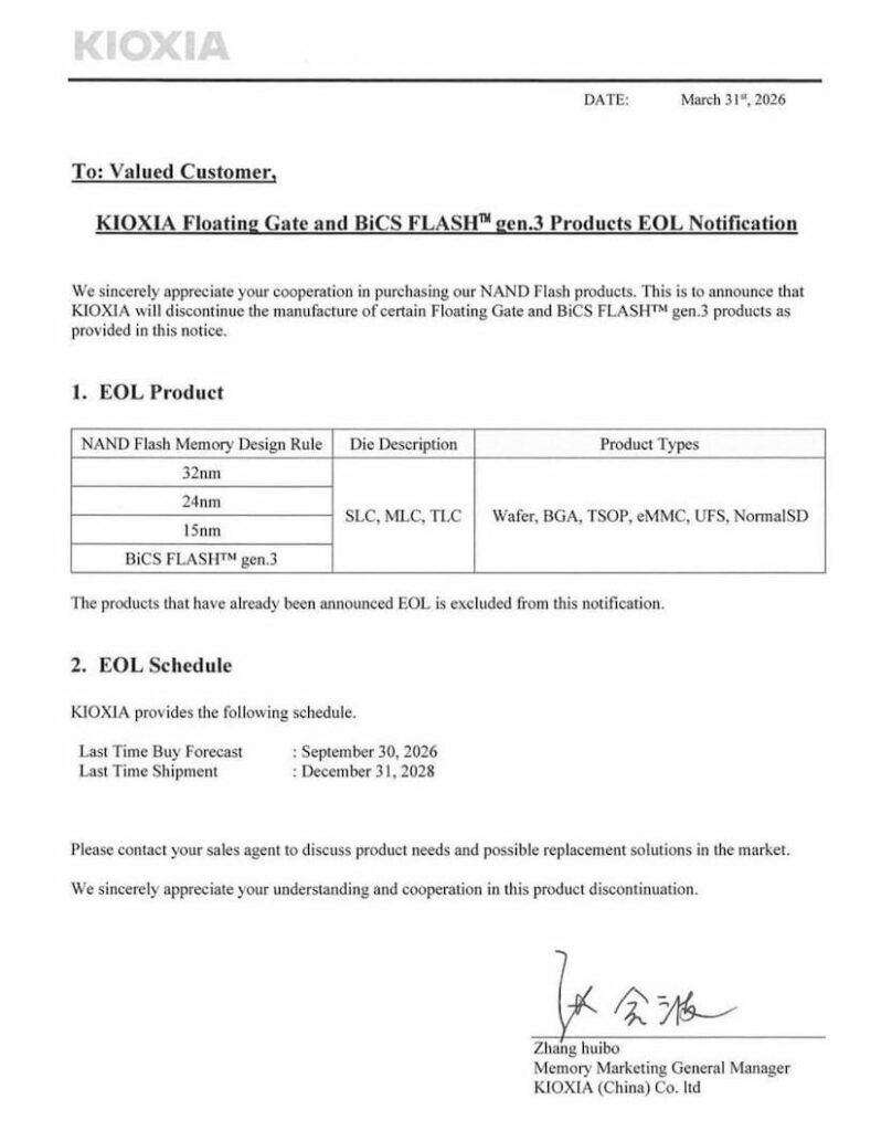 Kioxia Officially Announces Phase-Out of Legacy...